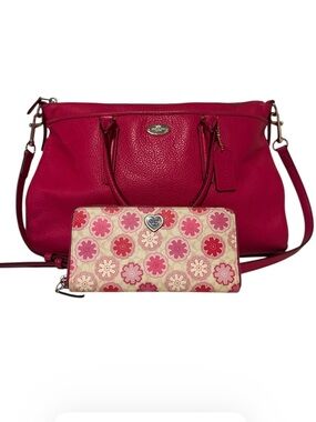 Coach Set Morgan Pink Ruby Satchel Crossbody & Floral Wallet Near 🆕 Condition